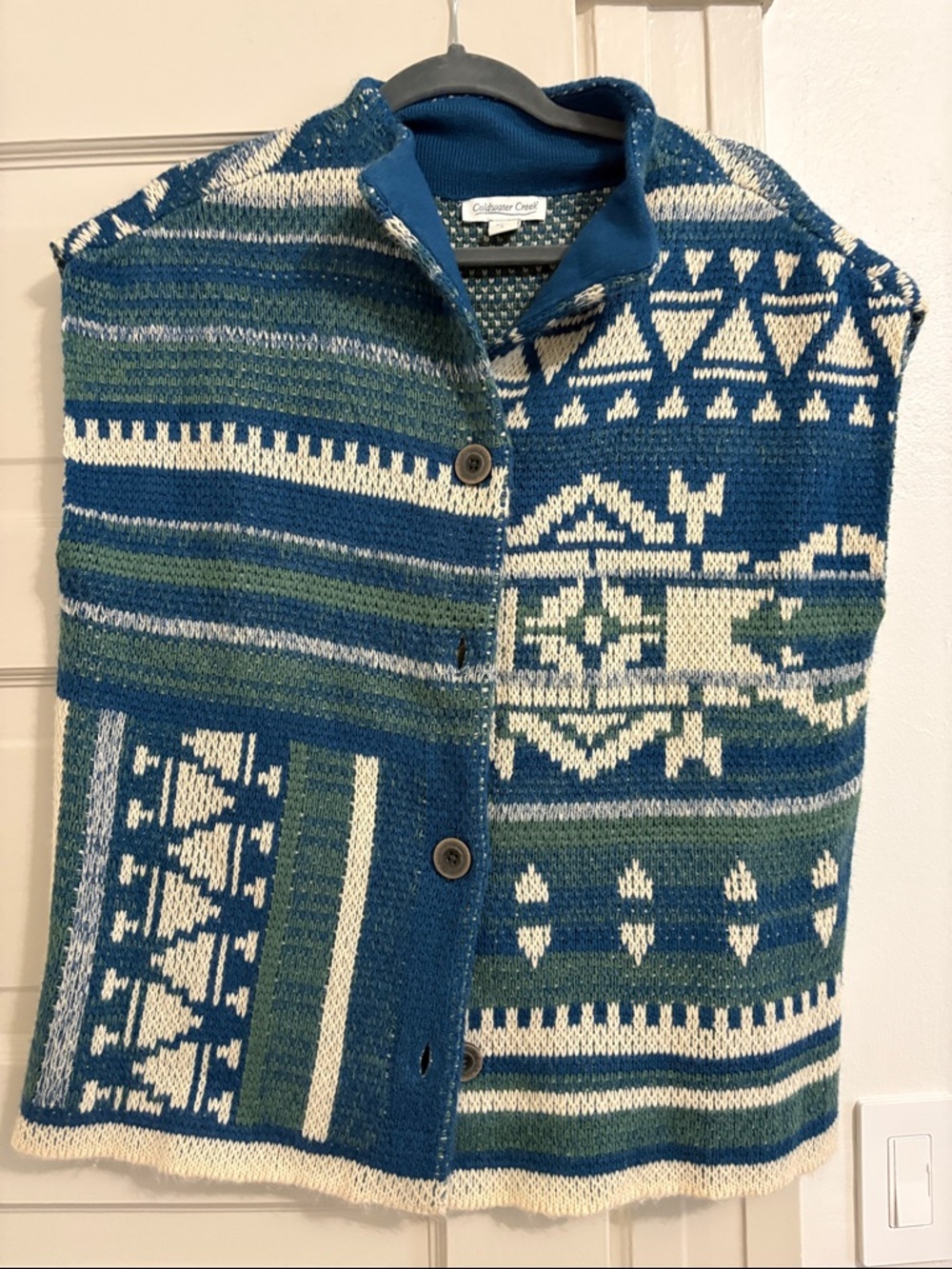 Coldwater Creek Blue, Green & Cream Fair Isle Knit Vest size large
